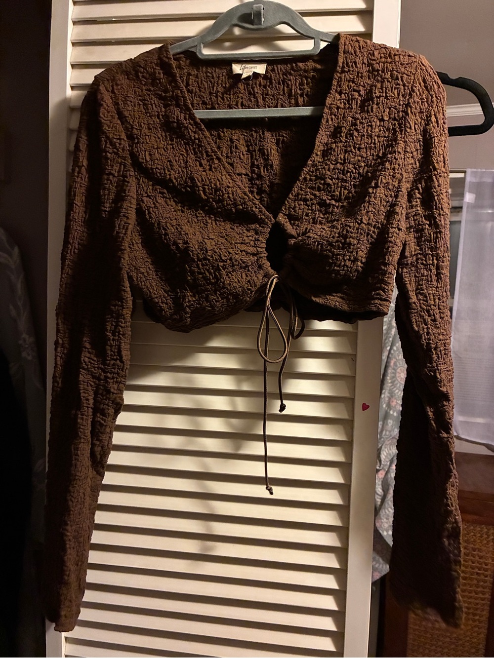 Women’s Brown Textured Drawstring Crop Top